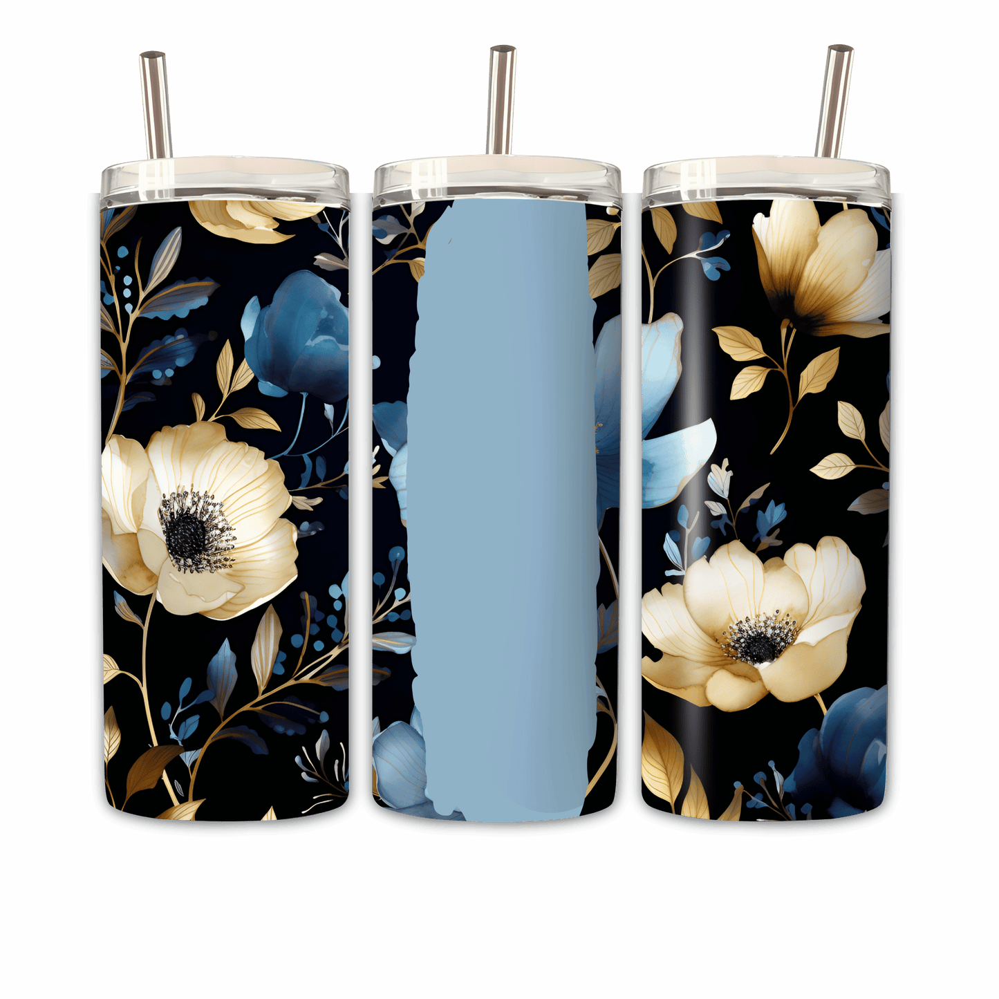 Tumbler Goldblaue Blume Personalisierbar
