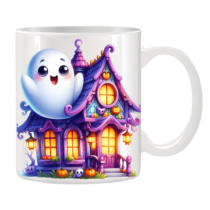 Tasse lilanes Haus mit Geist