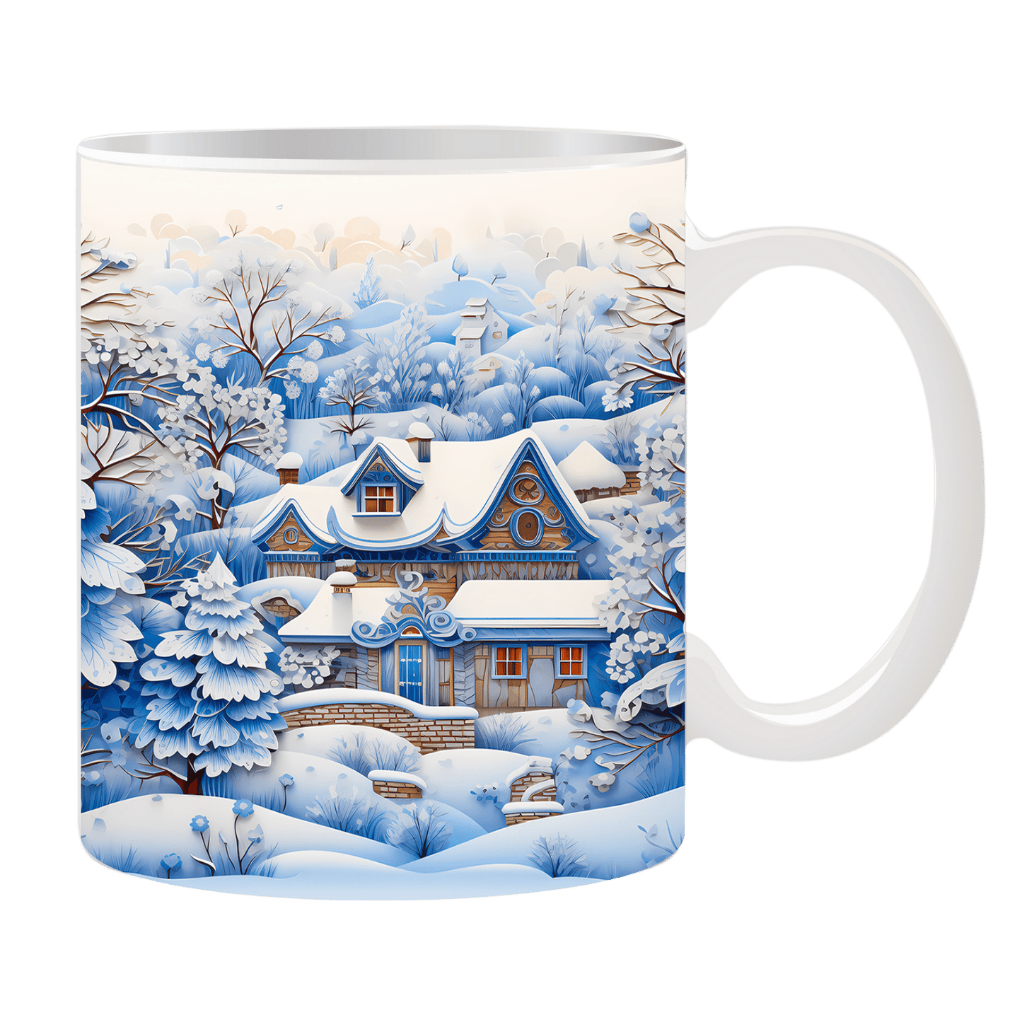 Tasse Haus mit Weißem Wald