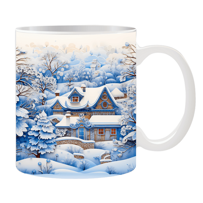 Tasse Haus mit Weißem Wald