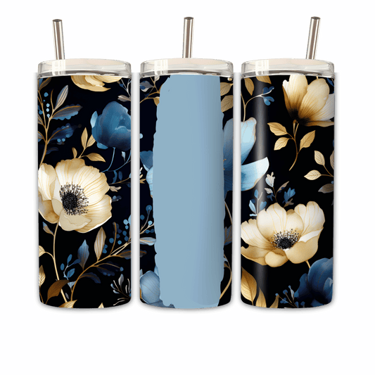 Tumbler Goldblaue Blume Personalisierbar