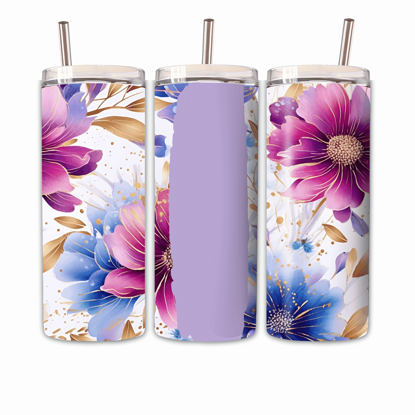 Tumbler Pinkblaue Blume Personalisierbar