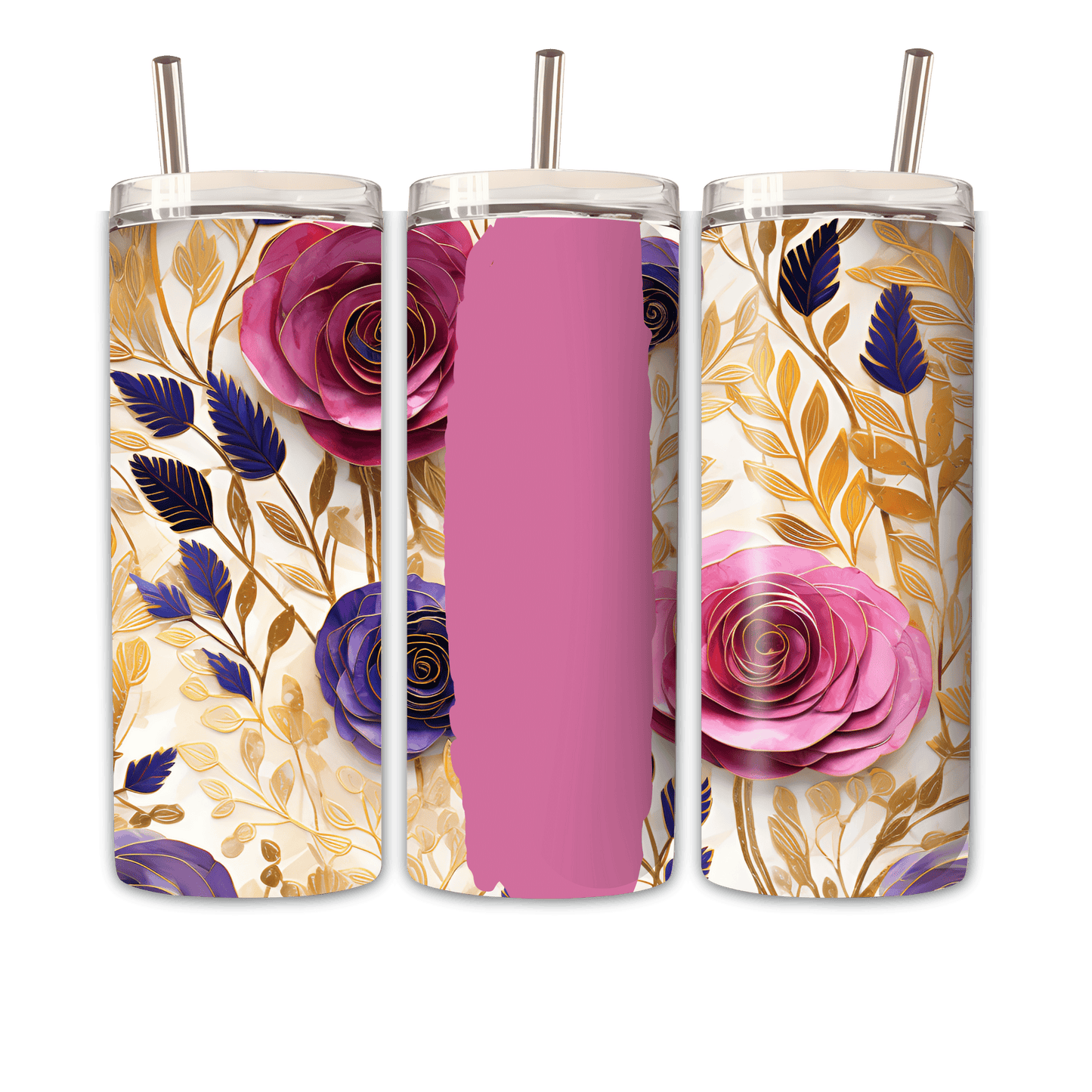 Tumbler Goldpinke Blume 5 Personalisierbar