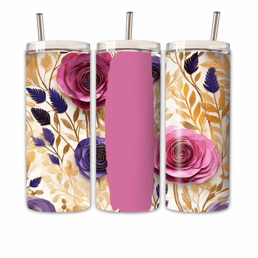 Tumbler Goldpinke Blume 5 Personalisierbar