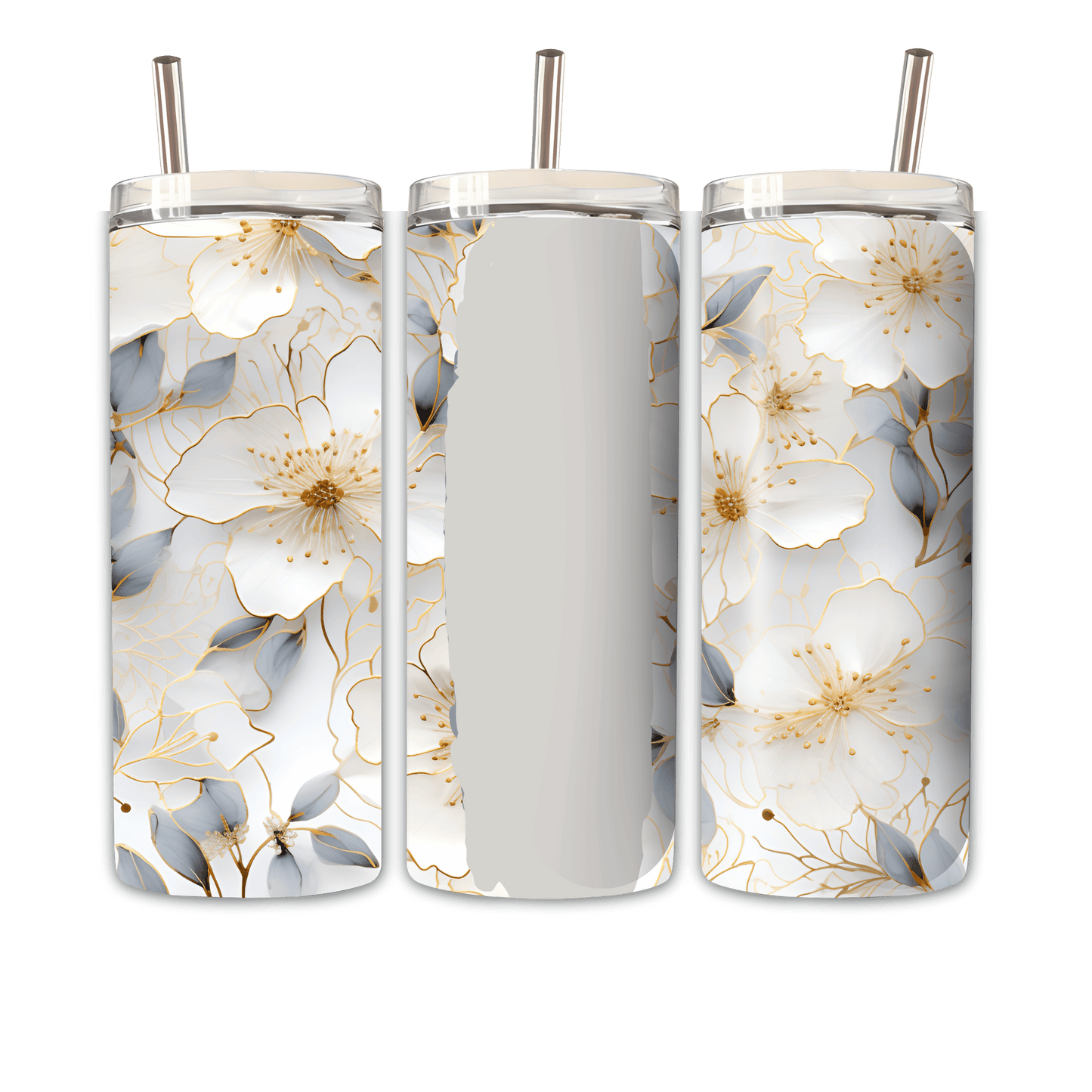 Tumbler weißgoldene Blume 2 Personalisierbar