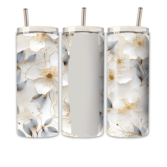 Tumbler weißgoldene Blume 2 Personalisierbar