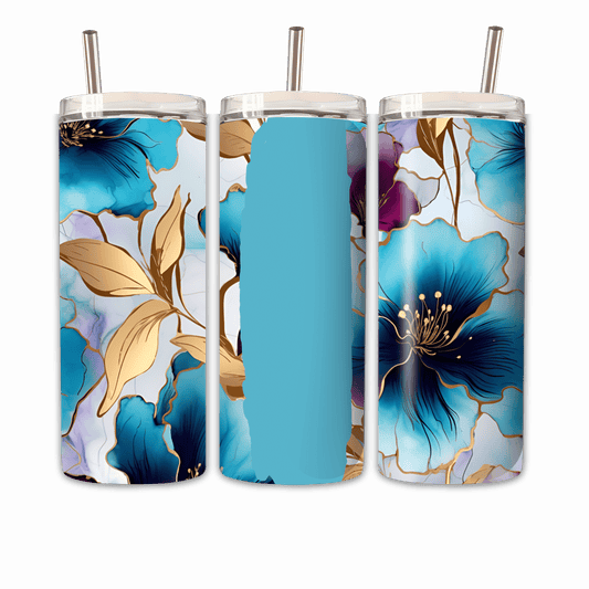 Tumbler blaugoldene Blume Personlisierbar