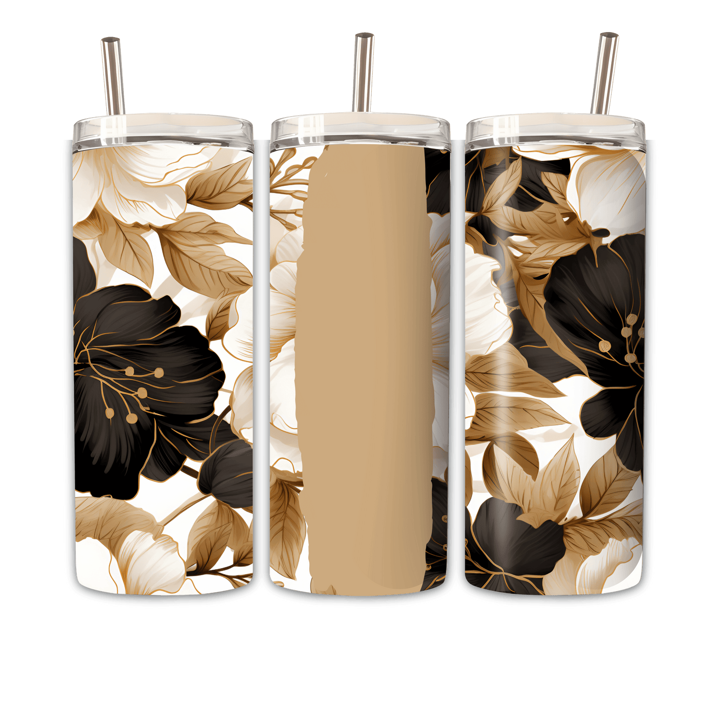 Tumbler schwarzgoldene Blume Personalisierbar