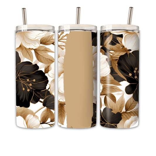 Tumbler schwarzgoldene Blume Personalisierbar