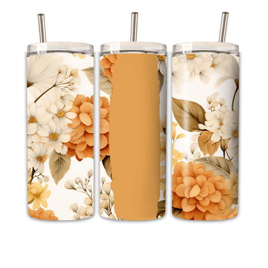 Tumbler weißorangene Blumen Personalisierbar