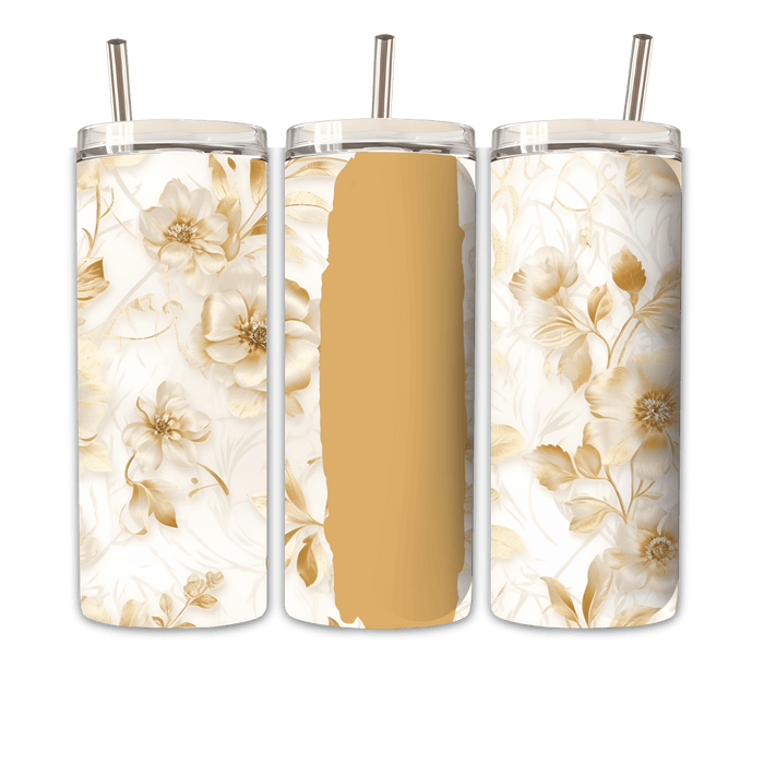 Tumbler Weißgoldene Blumen Personalisierbar