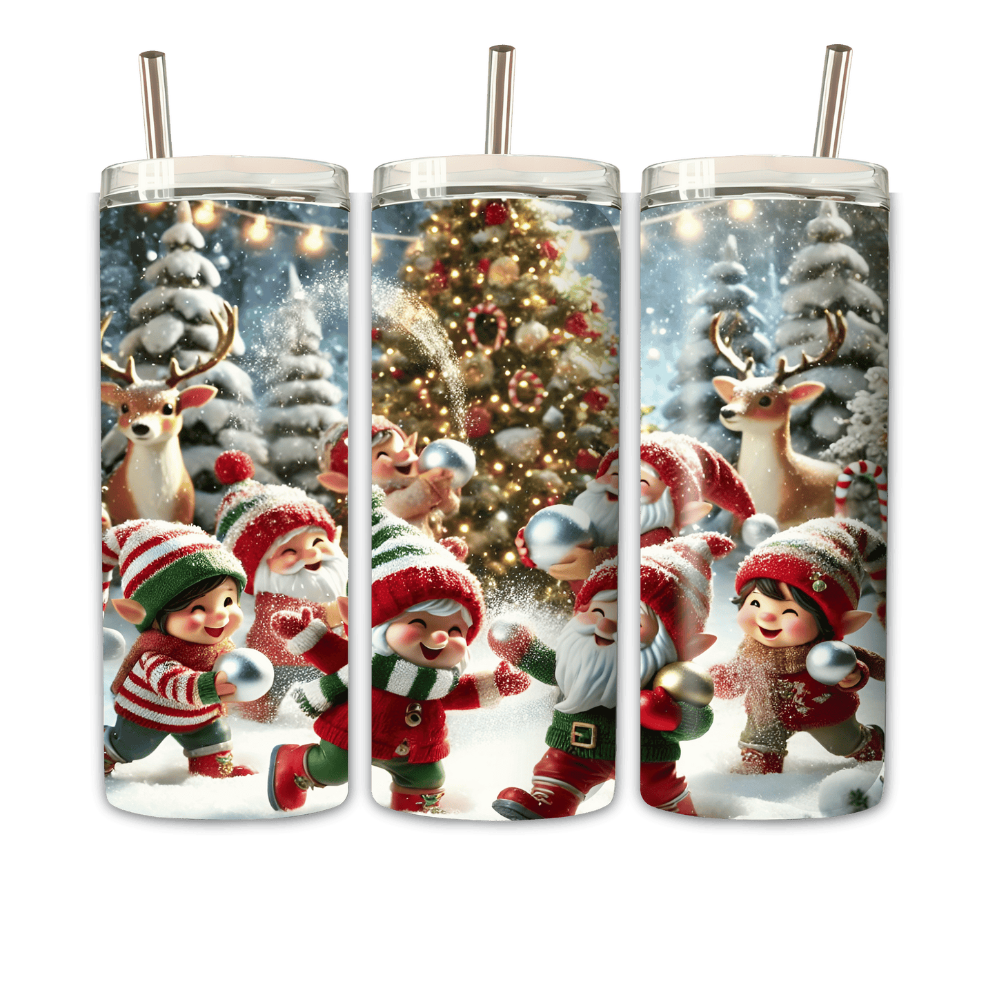 Tumbler Party vor Weihnachtsbaum
