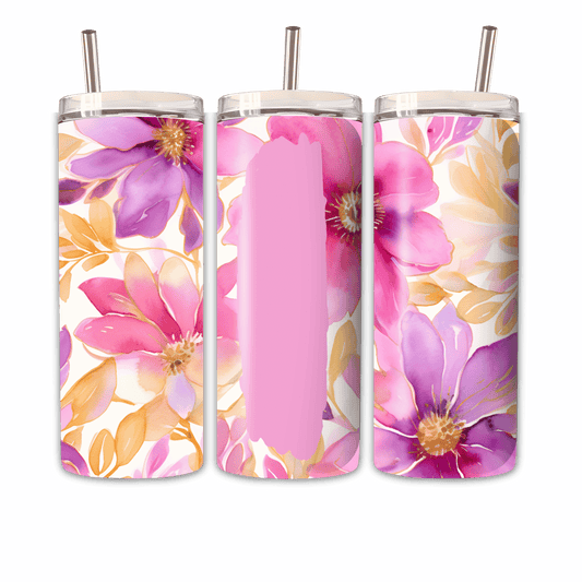 Tumbler Goldpinke Blume 3 Personalisierbar