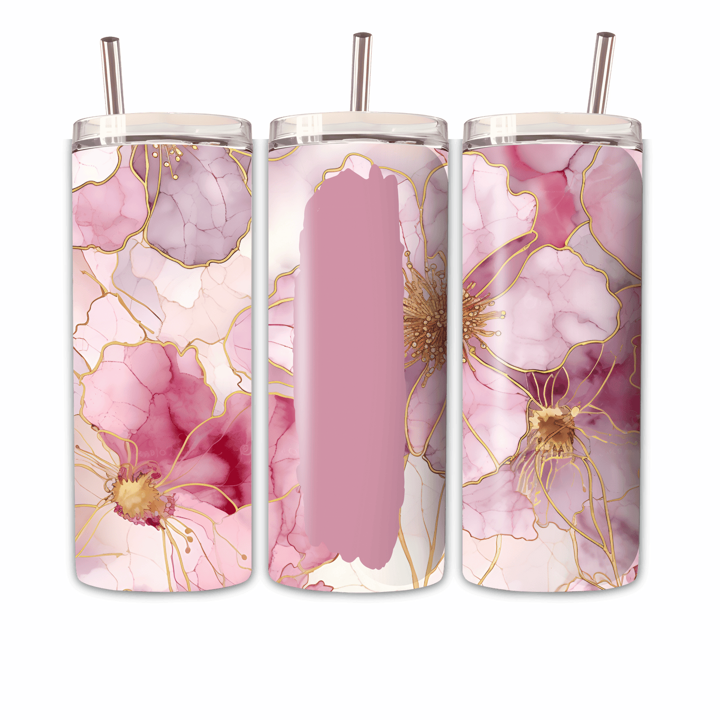 Tumbler Goldpinke Blume 2 Personalisierbar