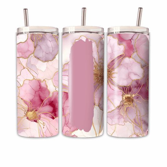Tumbler Goldpinke Blume 2 Personalisierbar