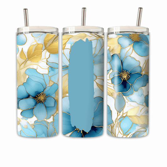 Tumbler Goldblaue Blume 3 Personalisierbar