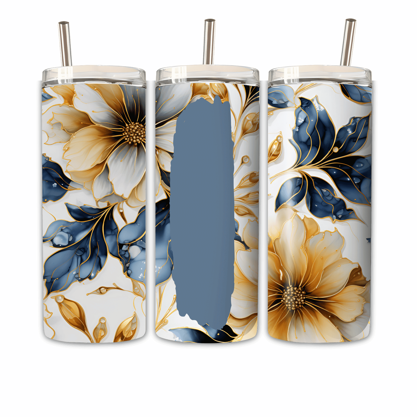 Tumbler Goldblaue Blume 2 Personalisierbar