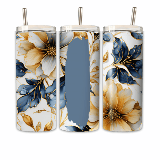 Tumbler Goldblaue Blume 2 Personalisierbar
